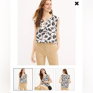 LOFT Black and White Leaf Pattern Blouse